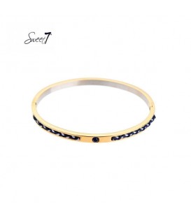 goudkleurige bangle armband met blauwe gevlochten details