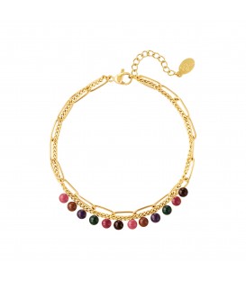 goudkleurige dubbele armband met kleurrijke natuurstenen