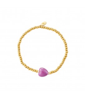 goudkleurige kralen armband met paarse hart kraal