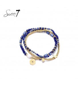 blauwe natuurstenen armband met goudkleurige elementen