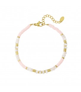 trendy armbandje,smalle kralen,roze,wit en goud