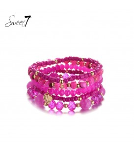 Trendy Roze Glaskralen Armband met Meerdere Strengen - Sweet7