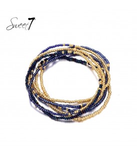 Blauw gekleurde glas kralen armband met meerdere strengen
