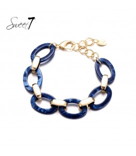 Blauwe armband met goudkleurige schakels