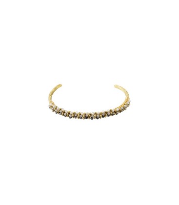 Goudkleurige armband met zwart en grijze kristal kralen