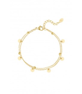 Goudkleurige dubbele armband met bedels als bolletjes en cirkels
