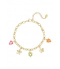 Goudkleurige armband met bloemen bedels en gekleurde kralen