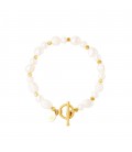 Goudkleurige armband met witte gecultiveerde zoetwaterparels