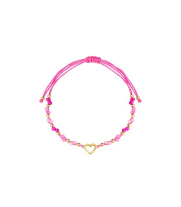 Fuchsia roze armband met kralen en goudkleurig hartje