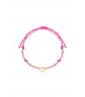 Fuchsia roze armband met kralen en goudkleurig hartje