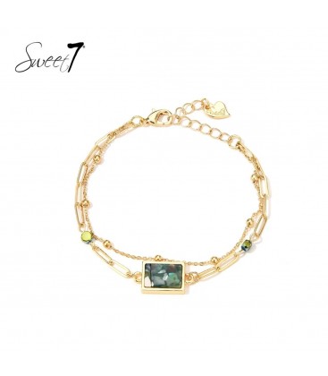 Armband goudkleurig met marmerlook groene steen en hartje