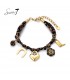 Bruine armband met dieren print een hart en gelukssymbolen