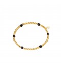 Kralenarmband goudkleurig met zwarte kralen met ruitendetails