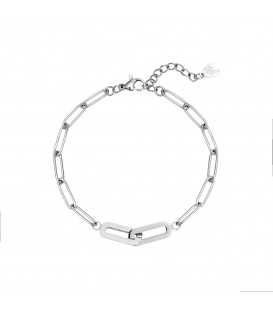 Zilverkleurige schakelarmband met clips als bedel
