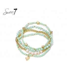 Armband met mintgroene kralen en schelpen parels