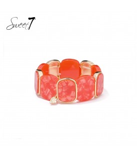 Armband rood met marmerlook en gouden omlijsting