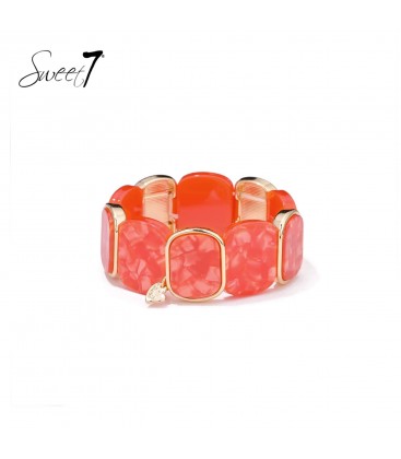 Armband rood met marmerlook en gouden omlijsting