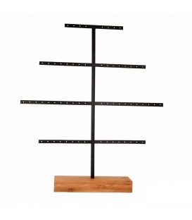 Zwart sieraden rek met een blank houten voet