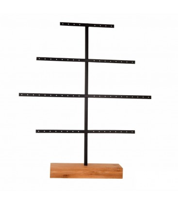 Zwart sieraden rek met een blank houten voet