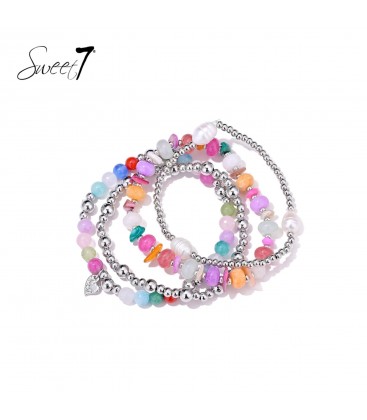 Gekleurde armband met glas kralen en zoetwater parels