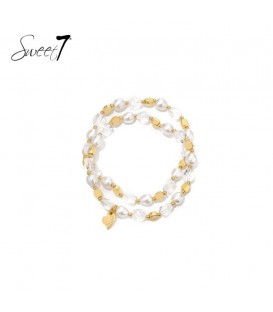 Armband witte parels met goudkleurige en heldere kralen