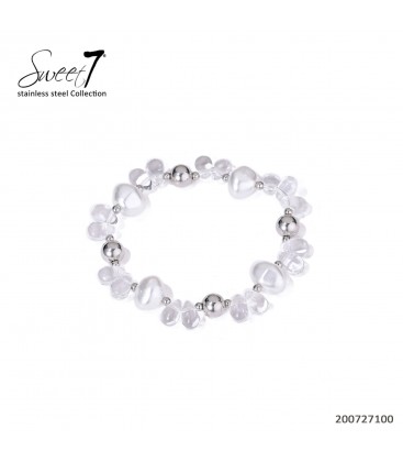 Armband zilverkleurig met glas kralen