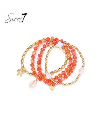 Armband set koraal rode glas kralen
