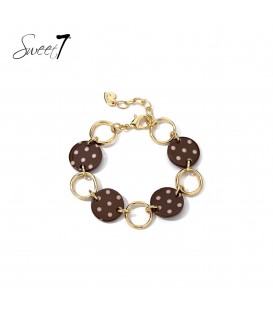 Armband bruin met stippen en goudkleurige schakels