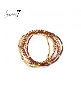Armband trendy kralenmix in bruin, terracotta en goudkleur