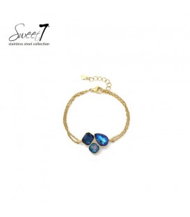Armband met blauwe kristallen en goudkleurige schakel